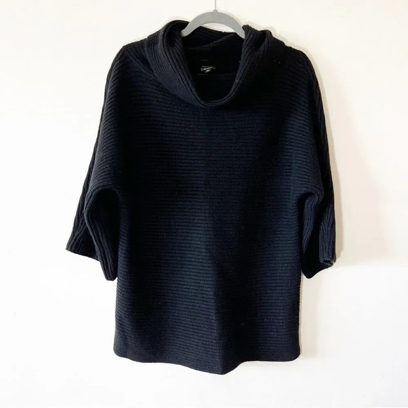 Talbots Black Cashmere Chunky Knit Sweater Size Large Ribbed Dolman Sleeve‎ New! - Picture 2 of 8